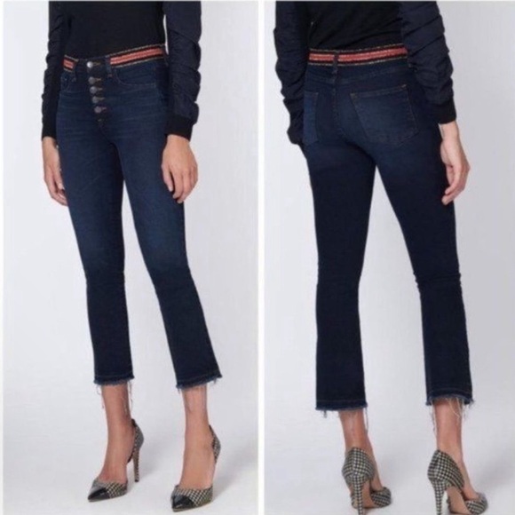 Veronica Beard Carolyn 10" Baby Boot Crop Fray Hem Jeans in Dark Slate Sz 30 - Picture 1 of 11